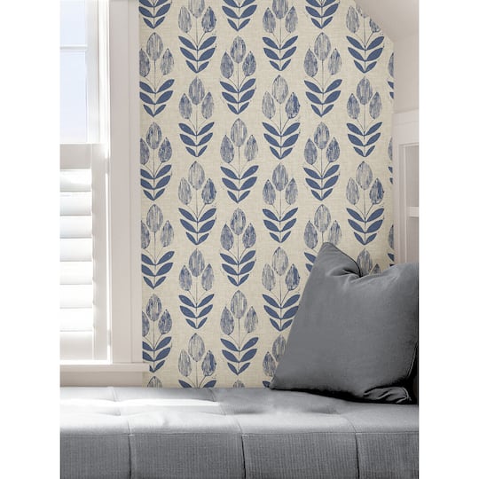 NuWallpaper Blue Folk Tulip Peel & Stick Wallpaper